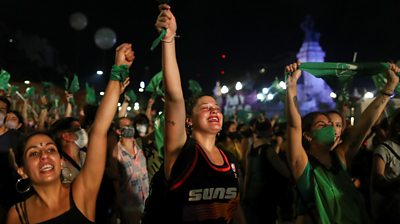 crowds celebrate in Buenos Aires