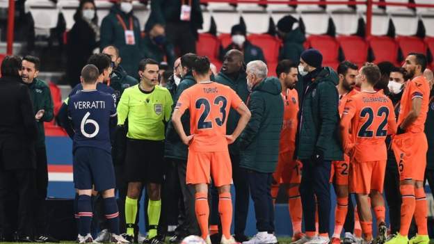 PSG v Istanbul Basaksehir: Both teams walk off pitch as match temporarily suspended