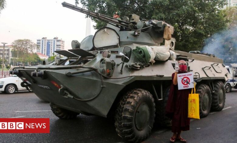 Myanmar coup: Gunfire heard and troops seen on streets