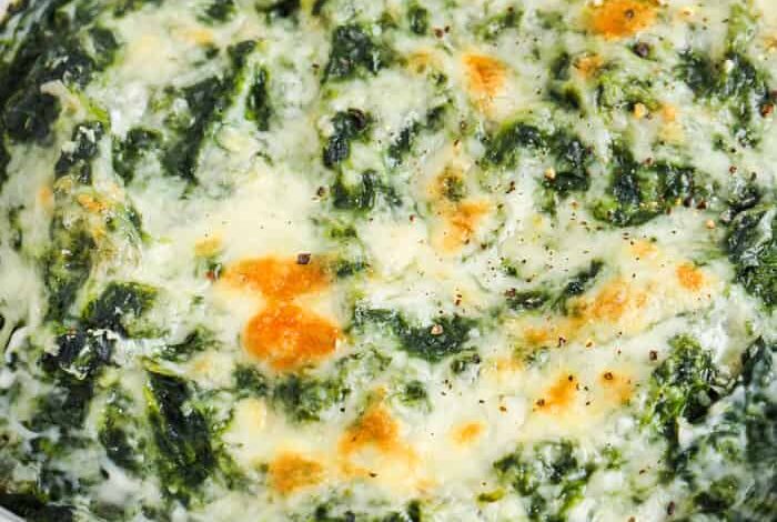 cooked Spinach Gratin in a dish