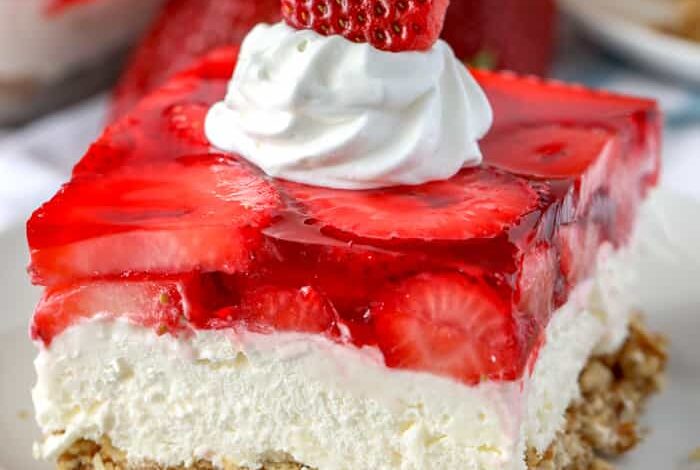 Strawberry Pretzel Salad on a plate
