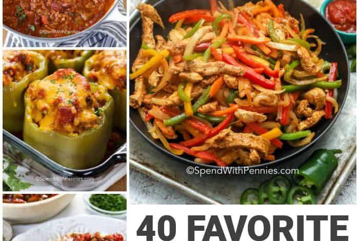 4 dishes with bell peppers and a title