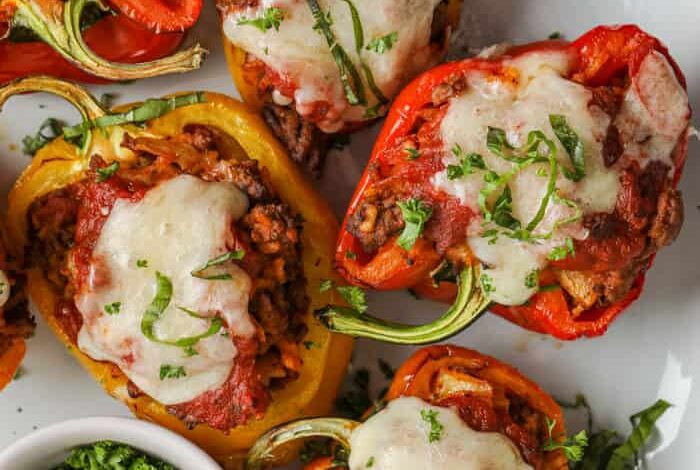 cooked and plated Air Fryer Stuffed Peppers