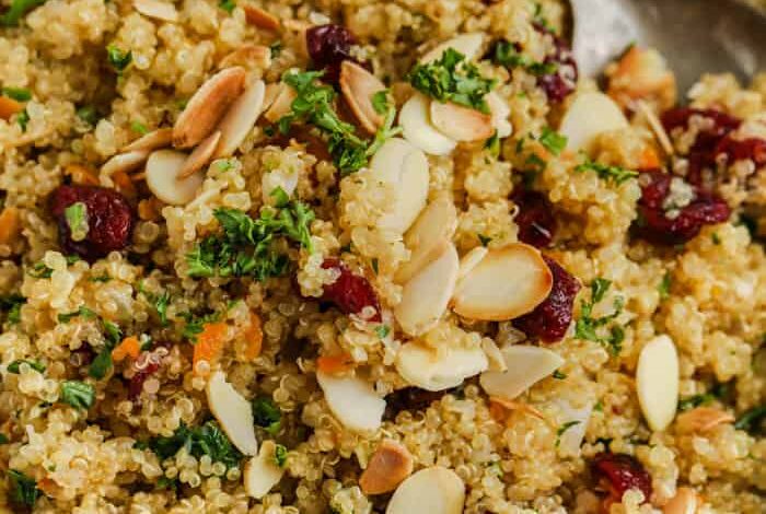 Bowl of Quinoa Pilaf with a spoon