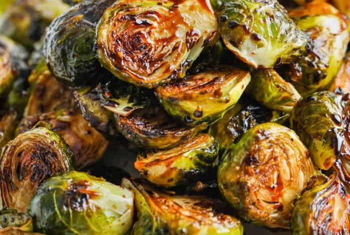 Roasted Balsamic Brussels Sprouts on a plate