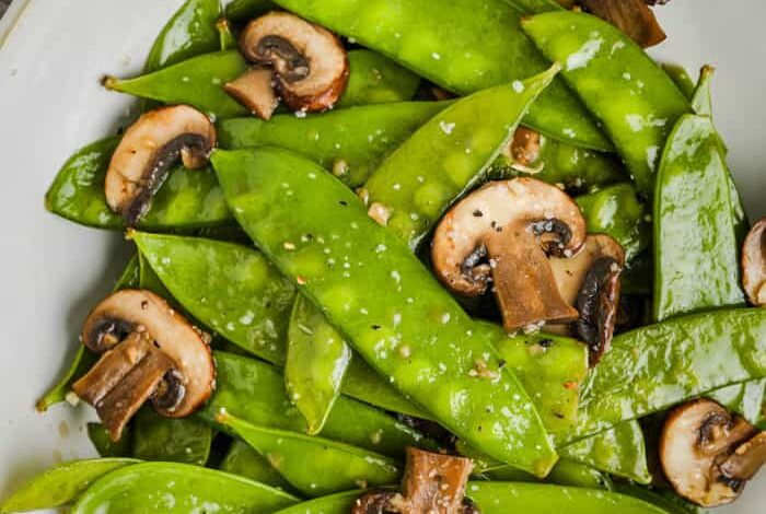 plated Snow Peas and Mushrooms