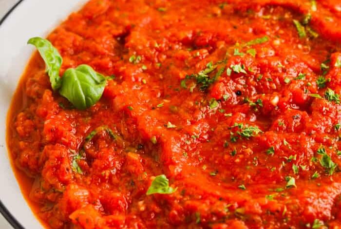 Fresh Tomato Sauce in a bowl with garnish