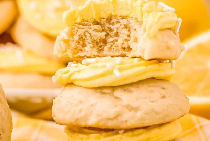 stack of lemon cookies with icing