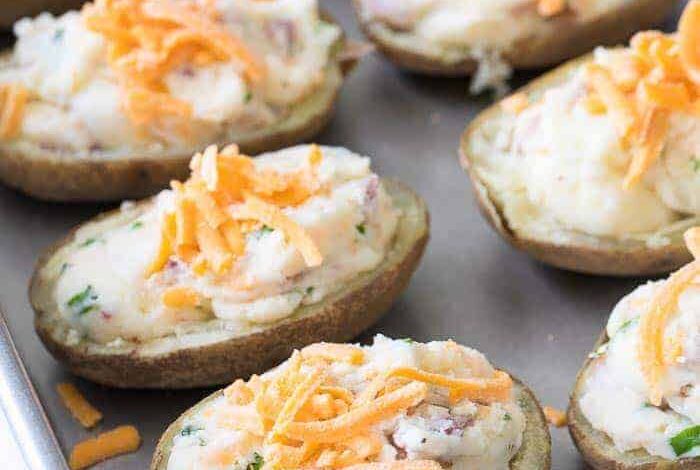 twice baked potatoes uncooked in pan