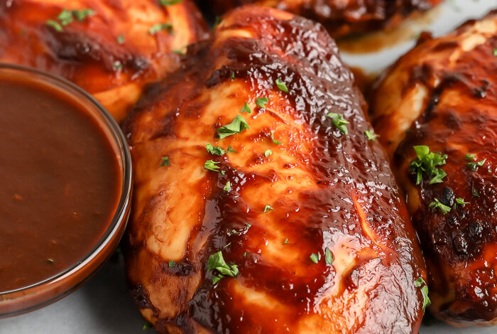 Baked BBQ Chicken breast on a plate