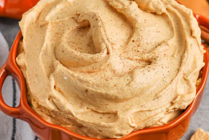 Fluffy Pumpkin Dip in an orange dish