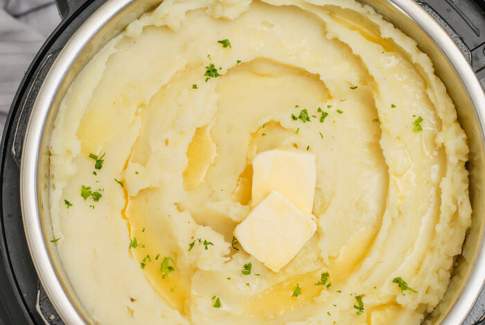 top view of cooked Instant Pot Mashed Potatoes