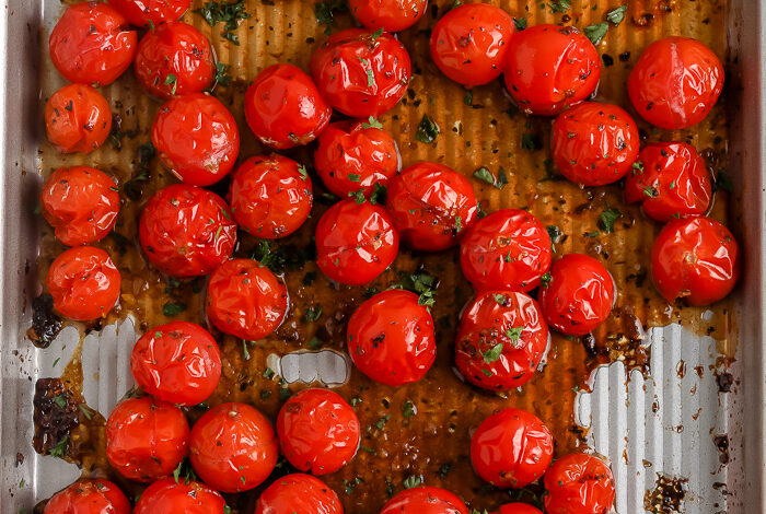 Roasted Cherry Tomatoes on a pan