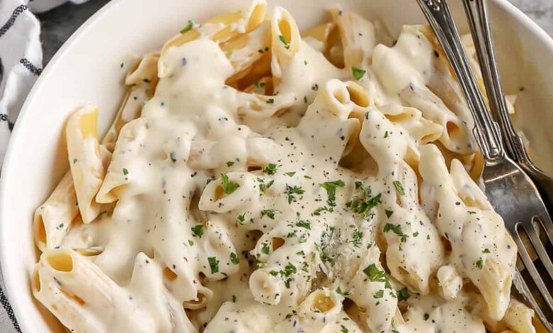 cream cheese pasta in a bowl