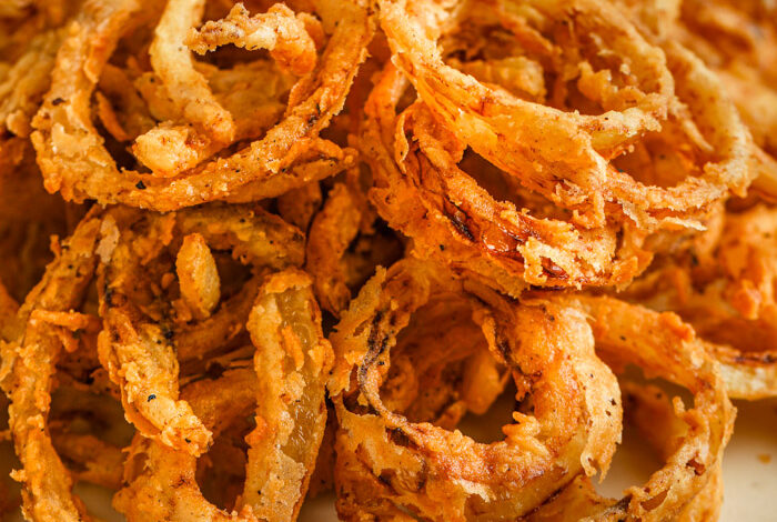 close up of easy Crispy Fried Onions on a plate