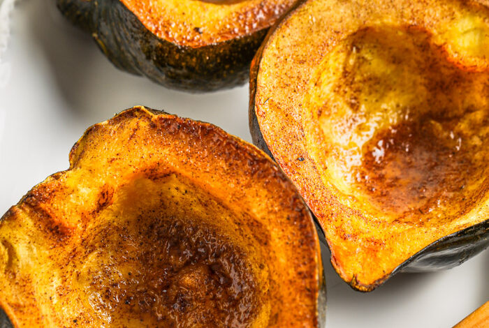 close up of plated Honey Butter Roasted Acorn Squash