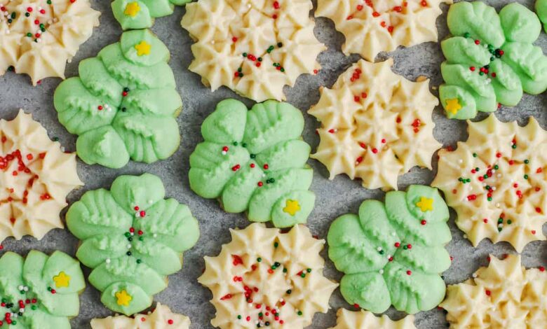 spritz cookies on a table