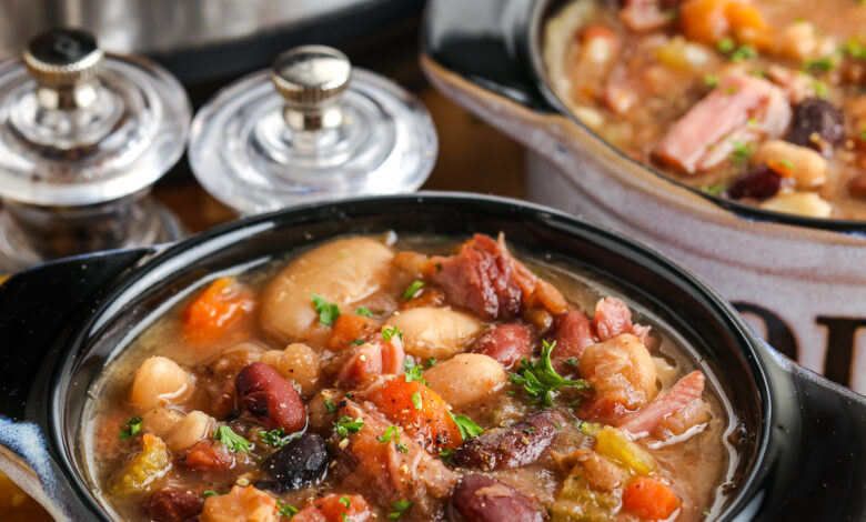 instant pot ham and bean soup in a bowl