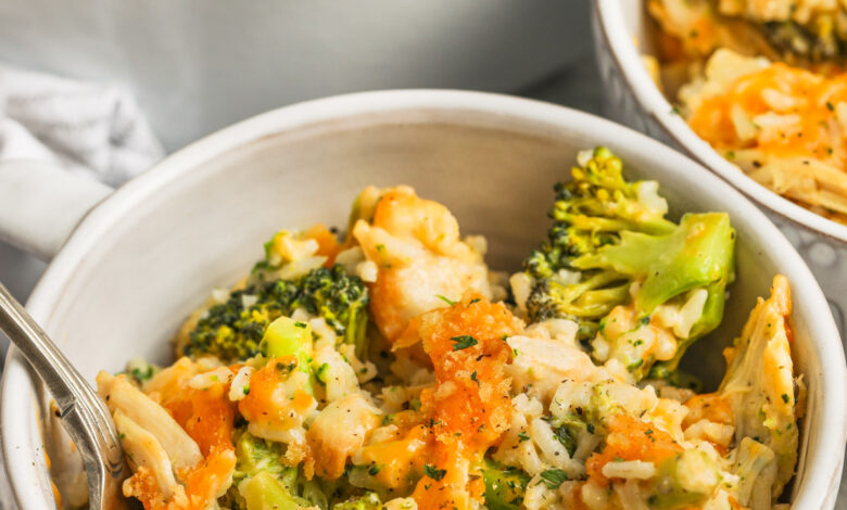 a serving of Chicken Broccoli Rice Casserole