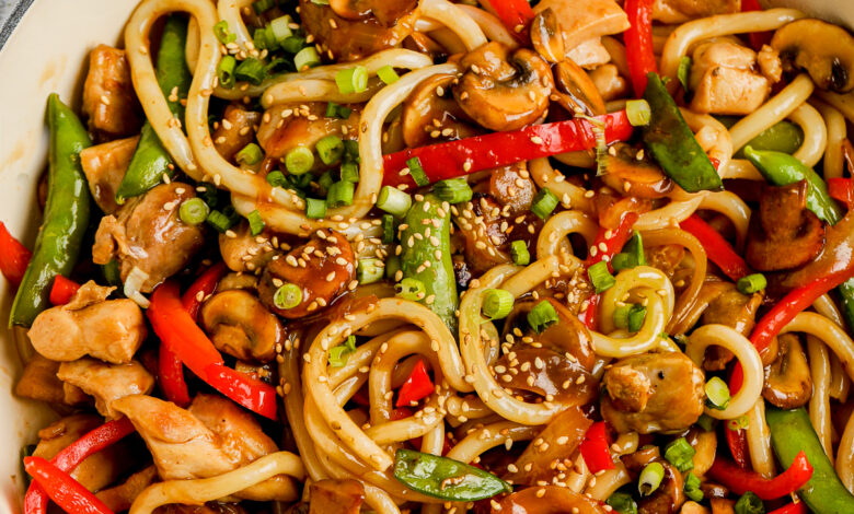 top view of cooked Udon Stir Fry