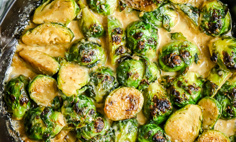 a pan Creamy Brussels Sprouts