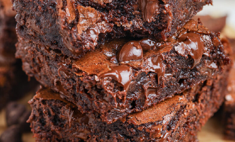 a stack of homemade brownies