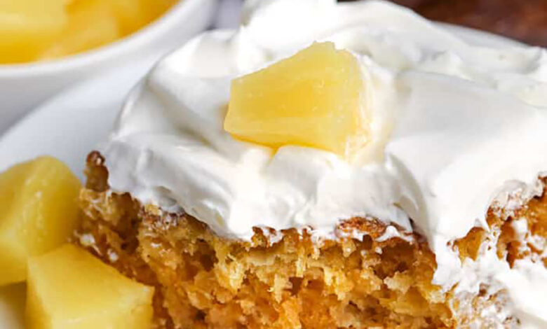 Easiest Ever Pineapple Cake slice on a plate