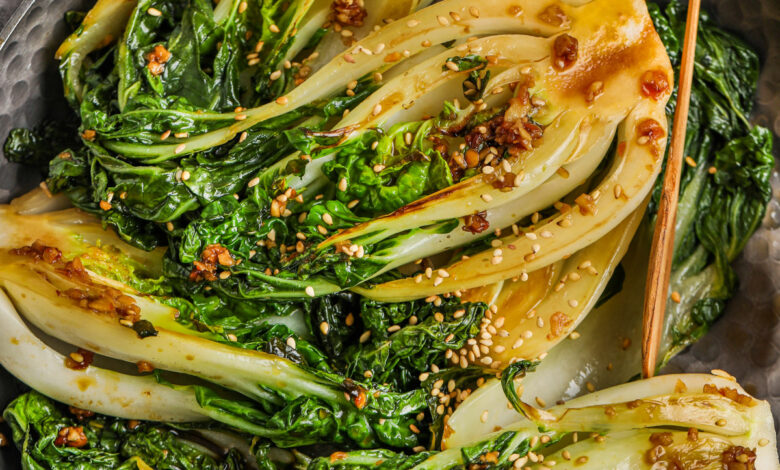 cooked Quick Bok Choy Stir Fry in the pan