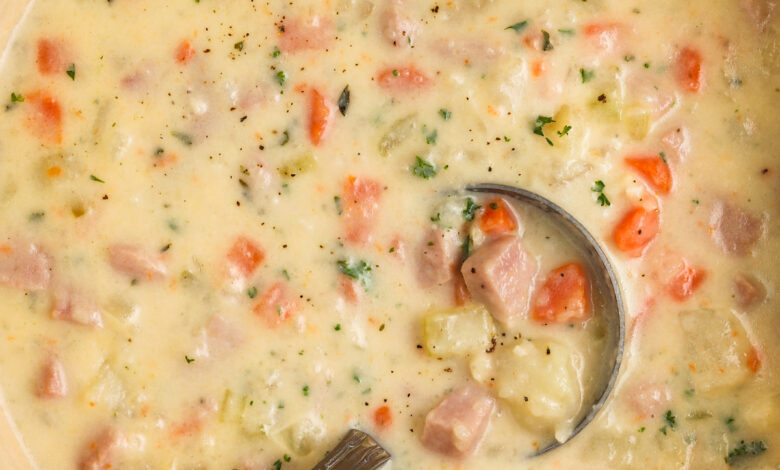 a pot of of ham and potato soup