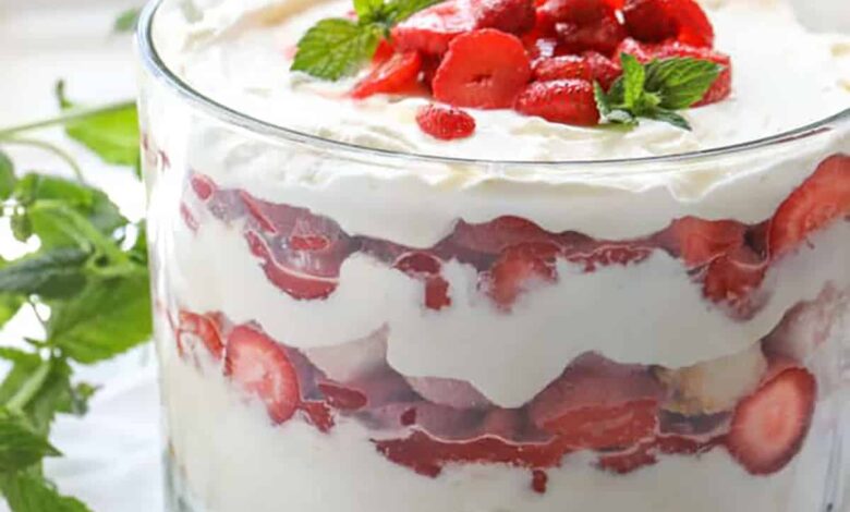 plated Strawberry Trifle with a spoon