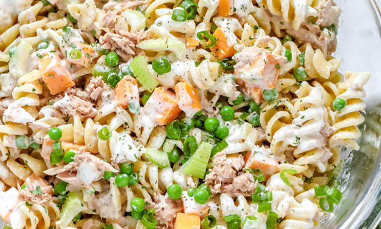 Creamy Tuna Pasta Salad in a bowl