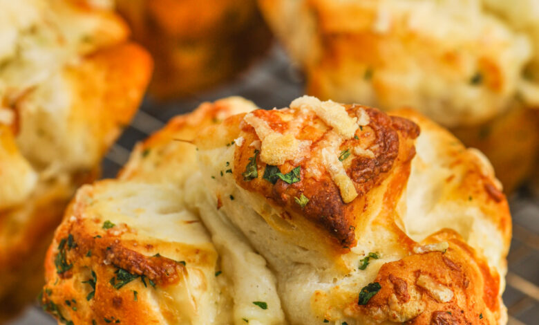 Garlic Parmesan biscuit on a cooling rack