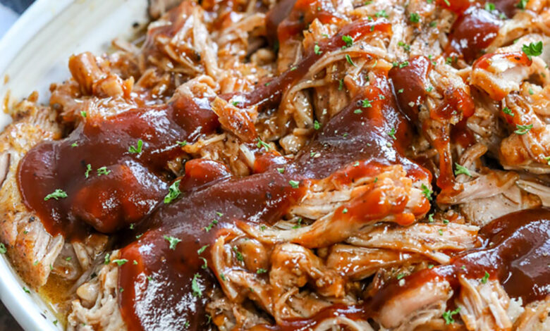 Instant Pot Pulled Pork with sauce on top