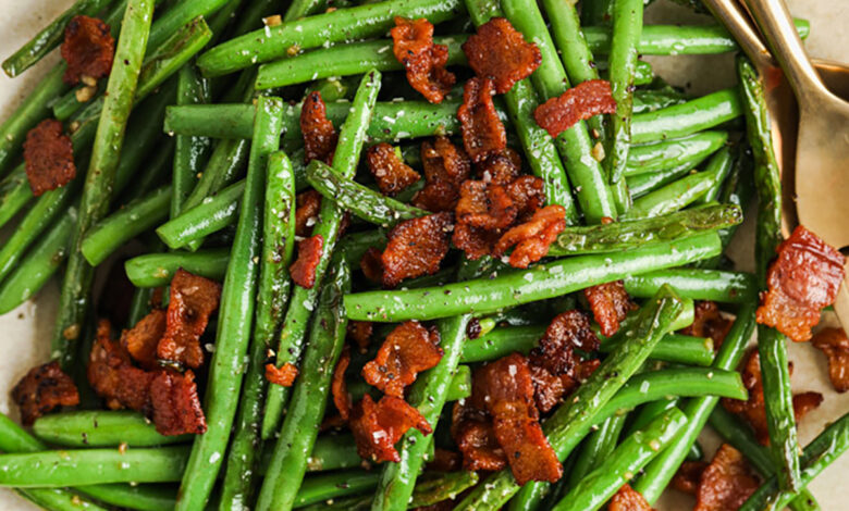 plated Green Beans with Bacon