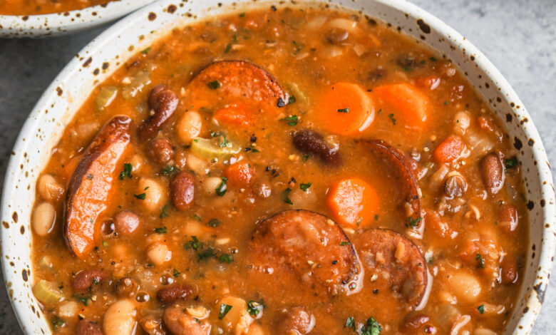 bowls of Bean Soup with Smoked Sausage