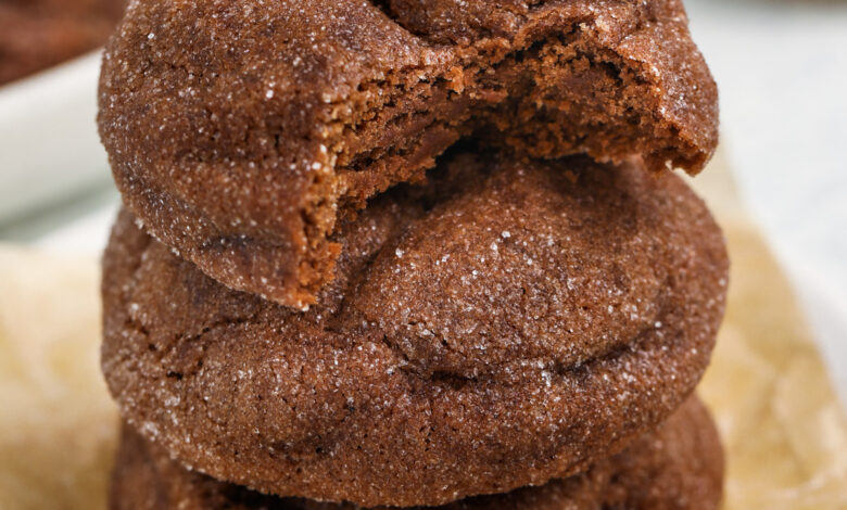 Old Fashioned Chocolate Cookies with a bite taken out of one