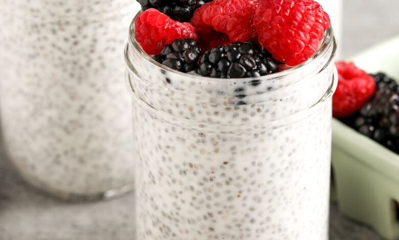 chia seed pudding topped with fruit