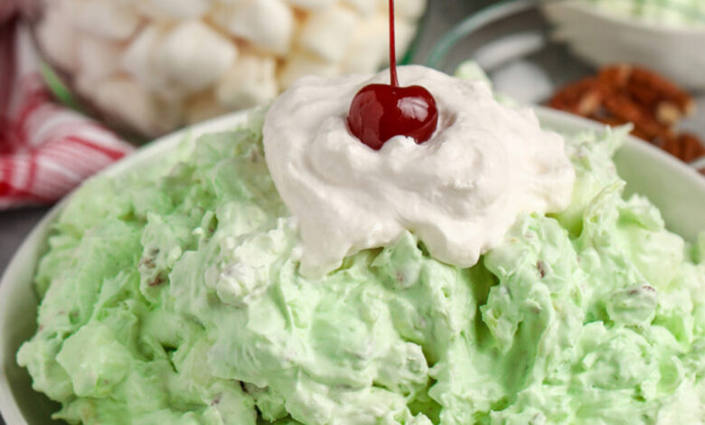plated Watergate Salad with marshmallows