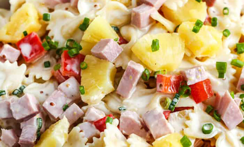 plated Ham and Pineapple Pasta Salad