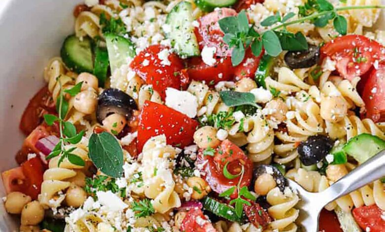 plated Mediterranean Pasta Salad