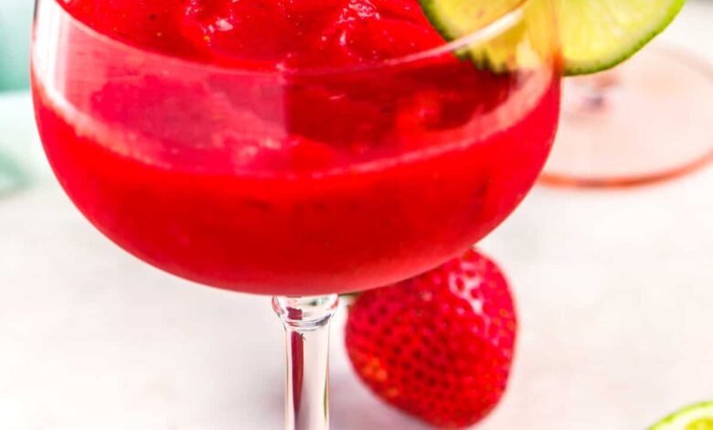 Strawberry Daiquiri with lime wedge