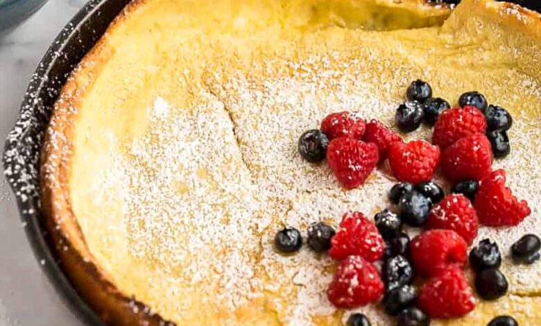 Dutch baby pancake with berries on top