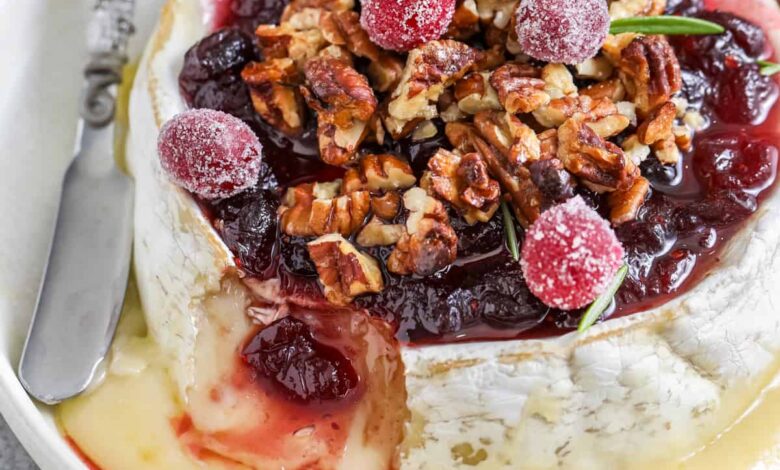 Baked Brie with cranberries and pecans on top