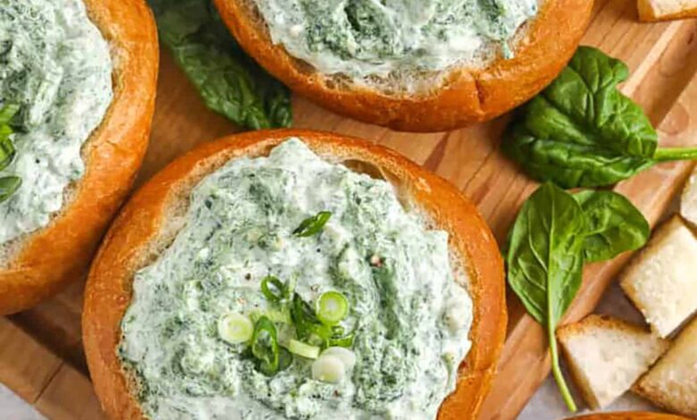 bread bowls with Spinach Dip inside