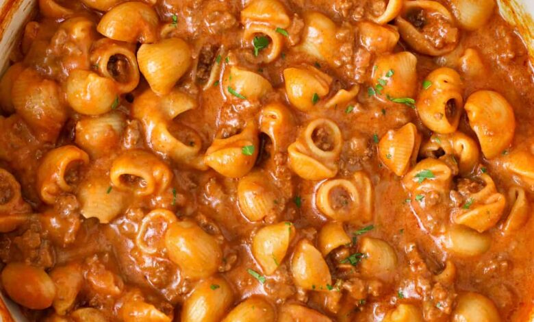 cooking Hamburger Helper in a pot