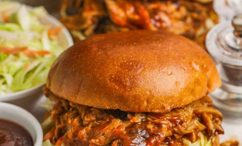 Slow Cooker Pulled Pork Sandwiches on a platter
