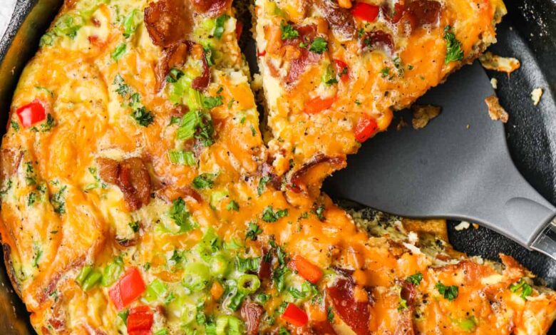 showing How to Make a Frittata by taking a slice out of the pan