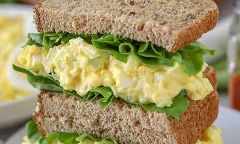 plated Best Egg Salad Recipe sandwich